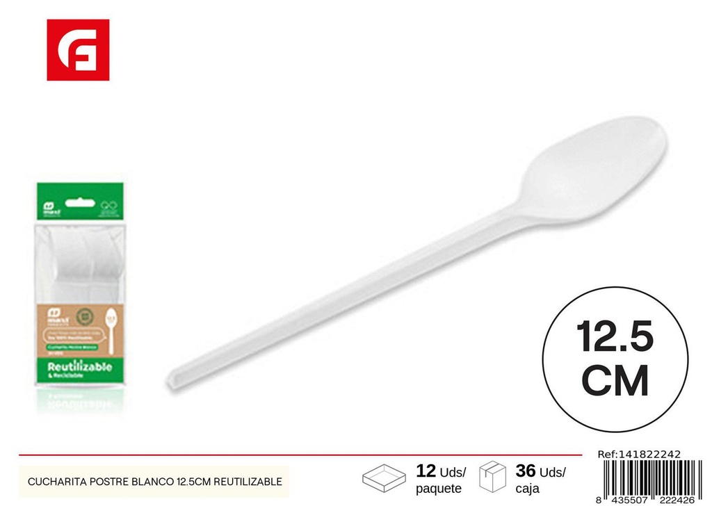Cucharita de postre blanca reutilizable 12.5 cm (24 unidades) - Cubiertos desechables