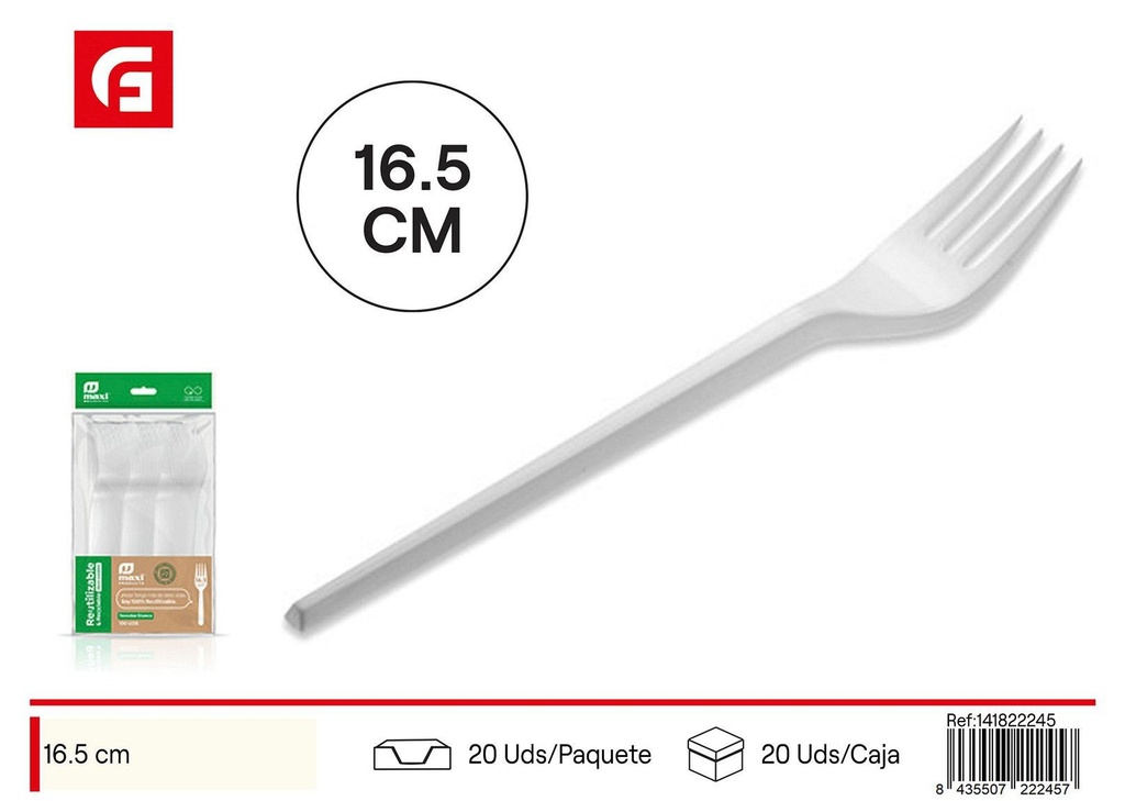 Tenedor blanco reutilizable 16.5cm 100uds - Cubiertos desechables