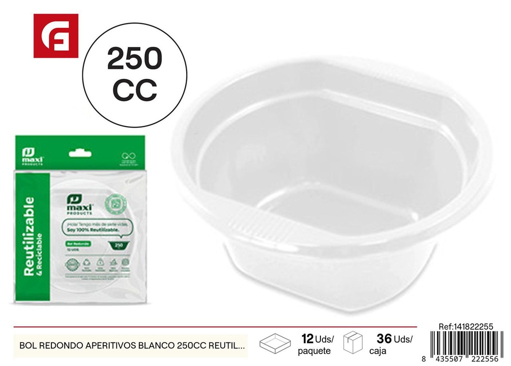  Bol redondo aperitivos blanco 250CC reutilizable - Desechables