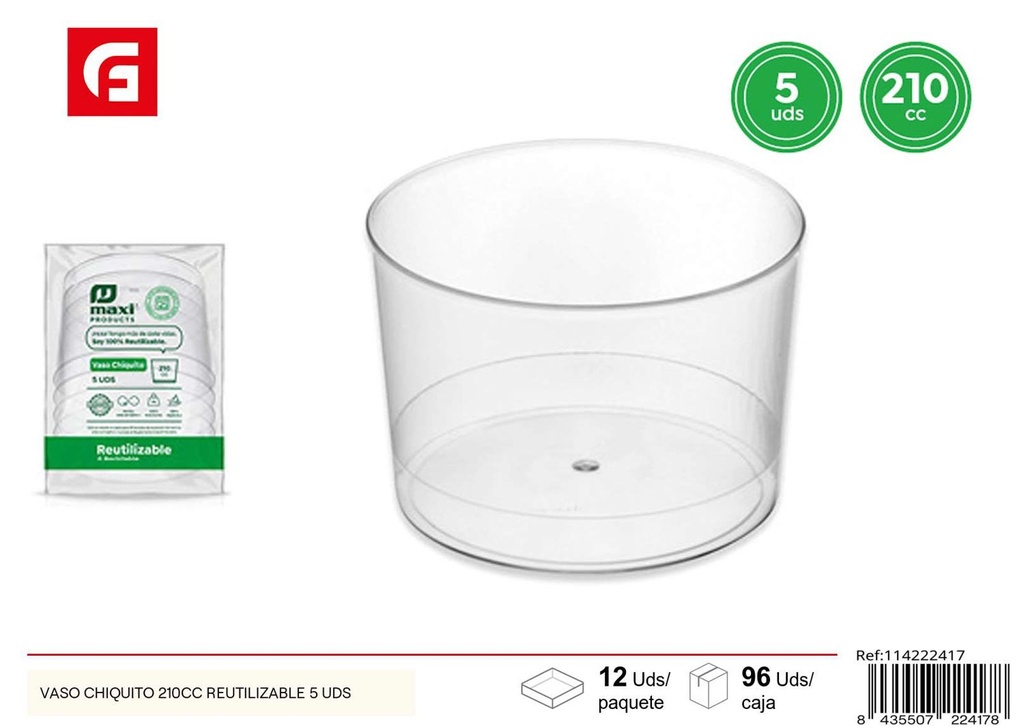 Vaso pequeño reutilizable 210ml 5 uds - Vasos chiquitos