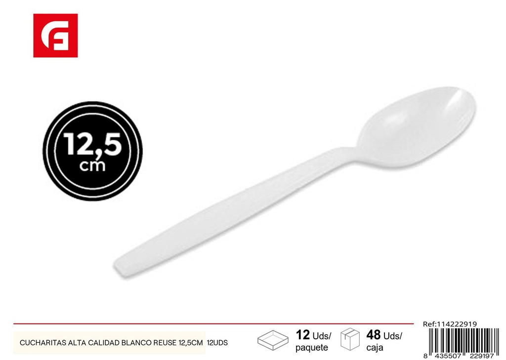 Cucharitas de alta calidad blanca 12.5cm 12 unidades - Utensilios desechables