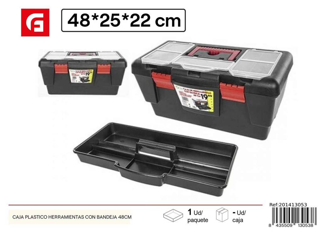 Caja de herramientas de plástico con bandeja 48cm - Ferretería y herramientas