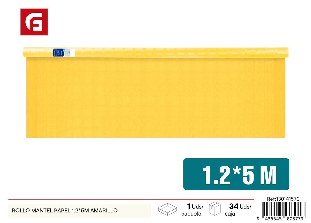 Rollo mantel papel amarillo 1.2*5m - Artículos desechables