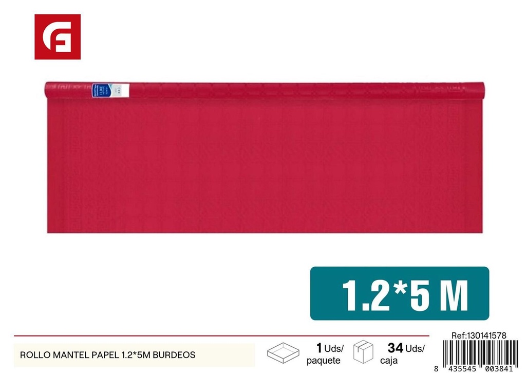 Rollo mantel papel burdeos 1.2*5m - Artículos desechables