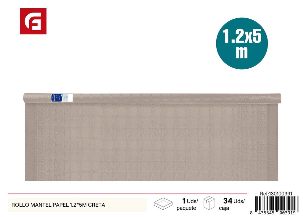 Rollo mantel papel 1.2*5m creta - Artículos desechables