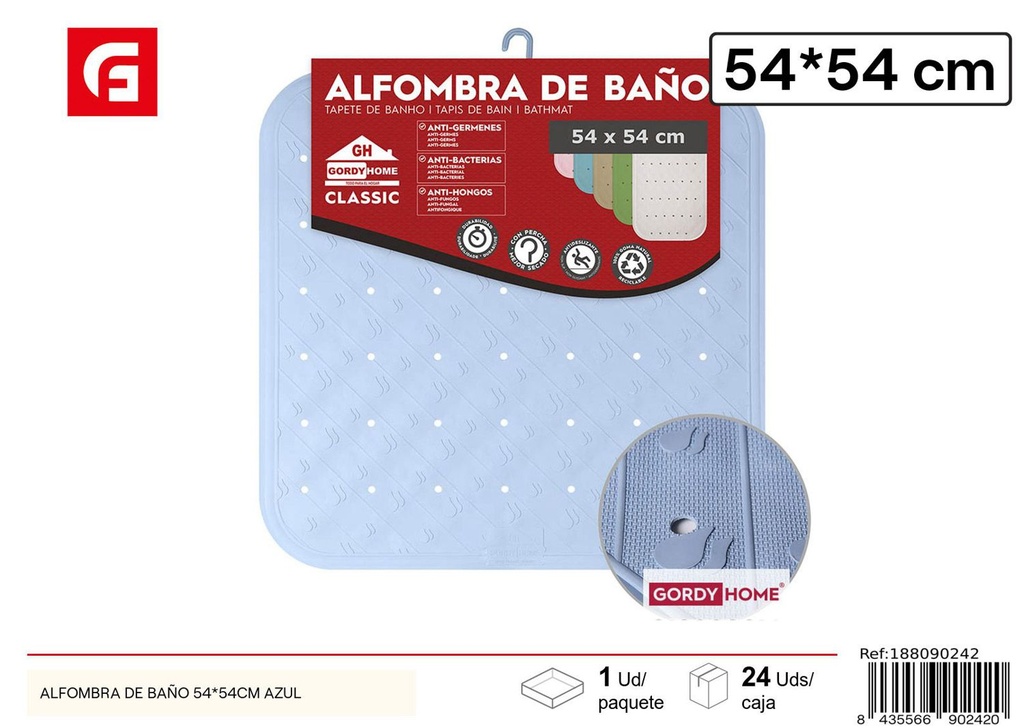 Alfombra de baño 54x54cm azul para baño y higiene personal