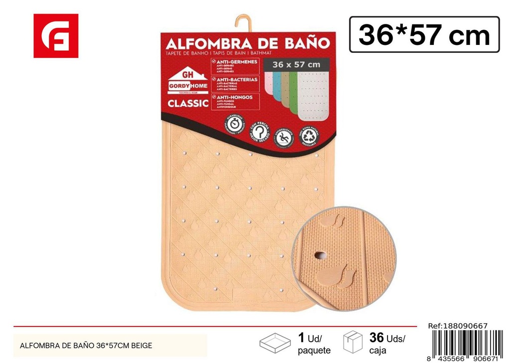 Alfombra de baño antideslizante 36x57 cm beige - Artículos de baño