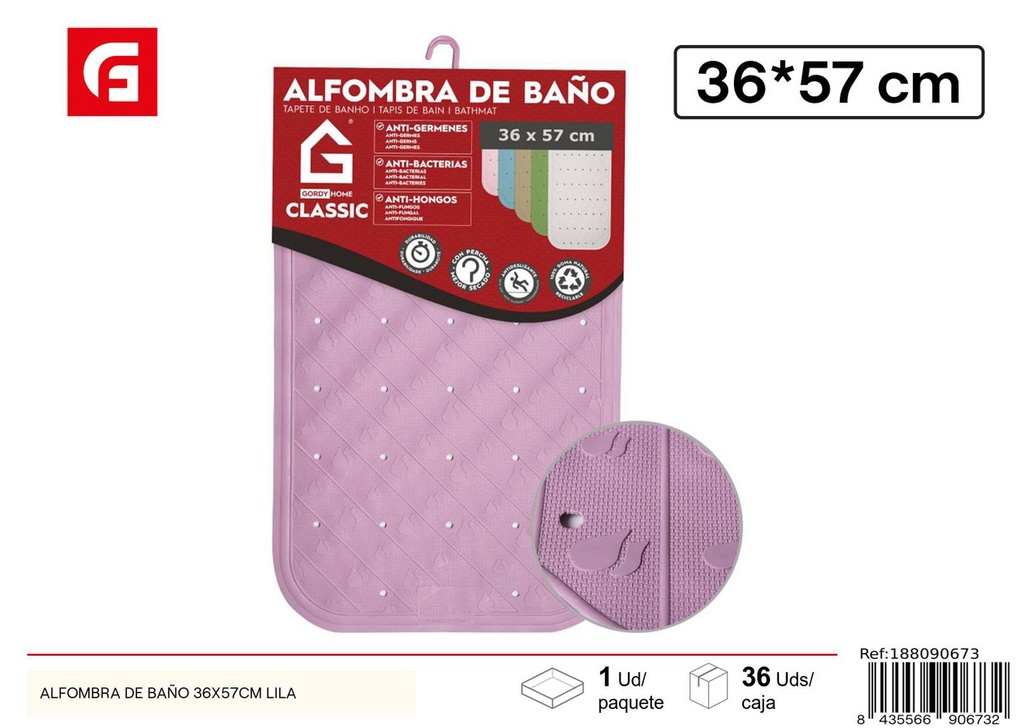 Alfombra de baño lila 36x57 cm - Antideslizante