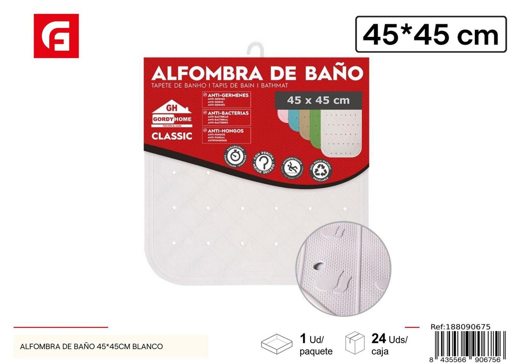 Alfombra de baño blanca 45x45 cm - Antideslizante