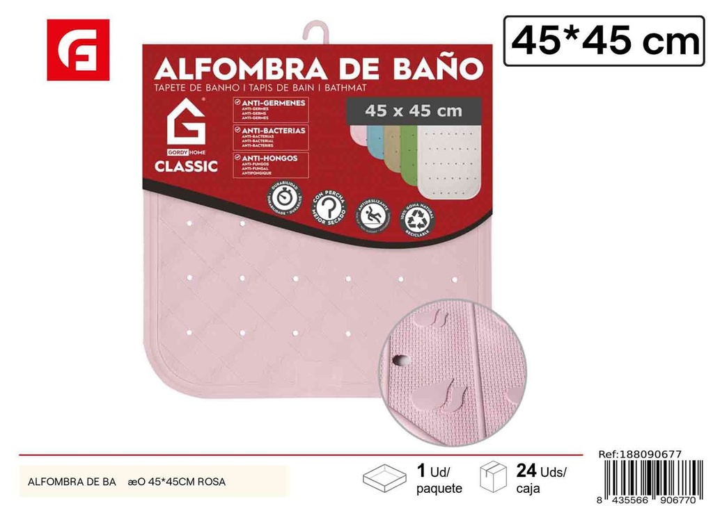 Alfombra de baño rosa 45x45 cm - Antideslizante