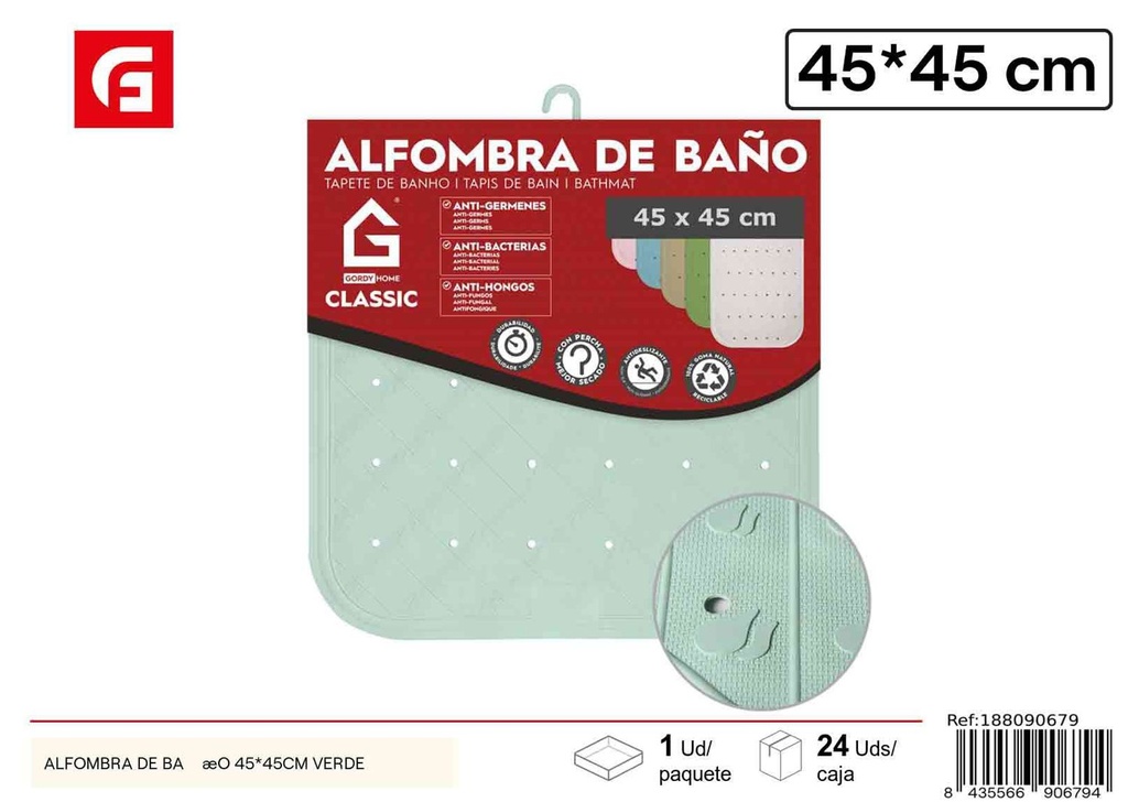 Alfombra de baño verde 45x45 cm - Antideslizante