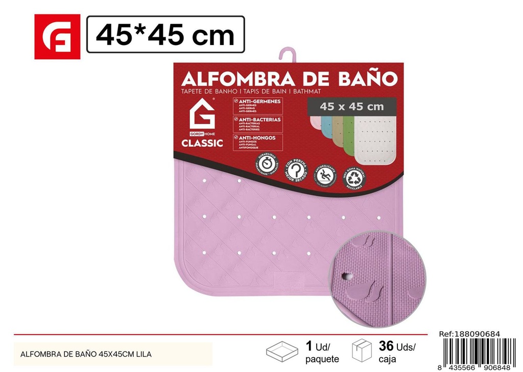 Alfombra de baño lila 45x45 cm - Antideslizante