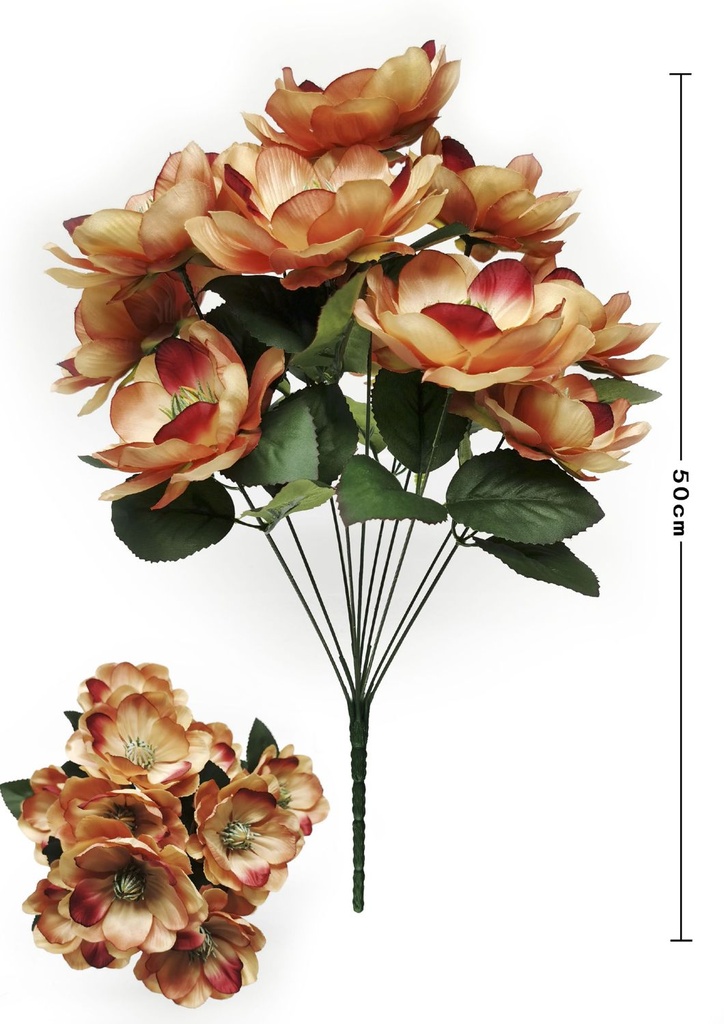 Ramo decorativo con 11 cabezas de magnolia - Flores artificiales