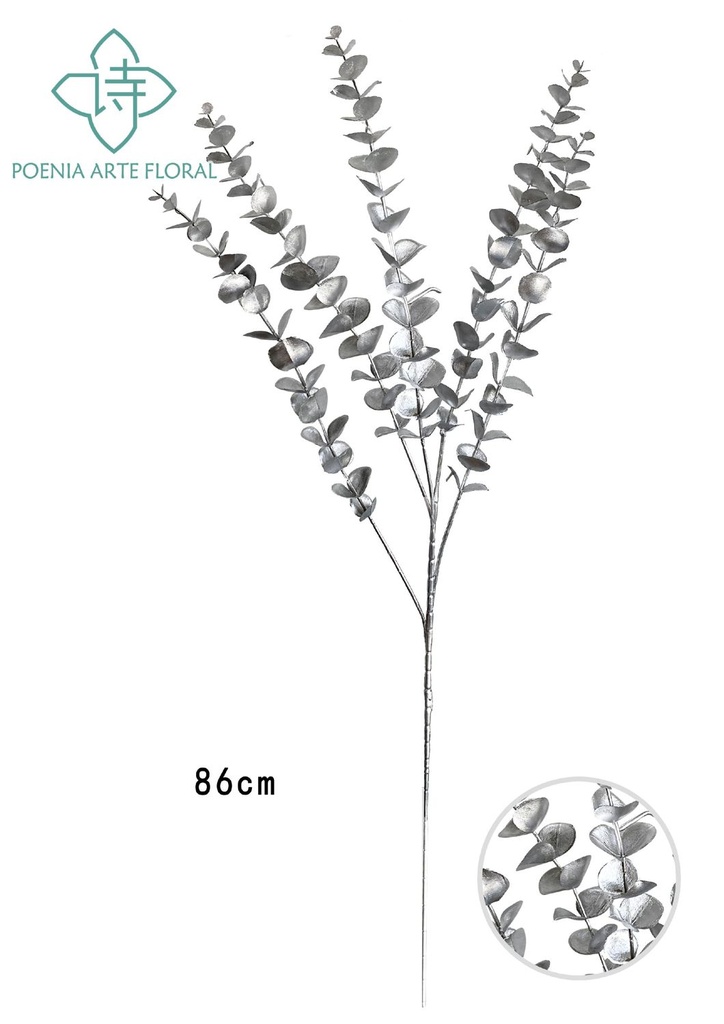 Rama de eucalipto artificial plateada para decoración