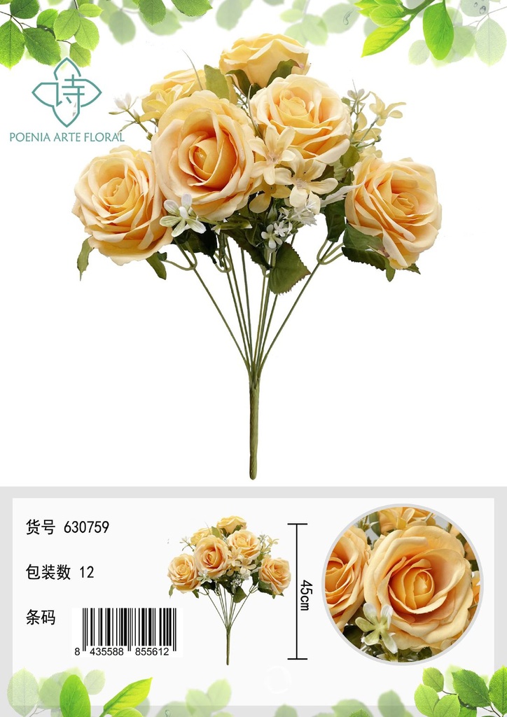 Ramo de flores artificiales: ramo de rosas 9 cabezas