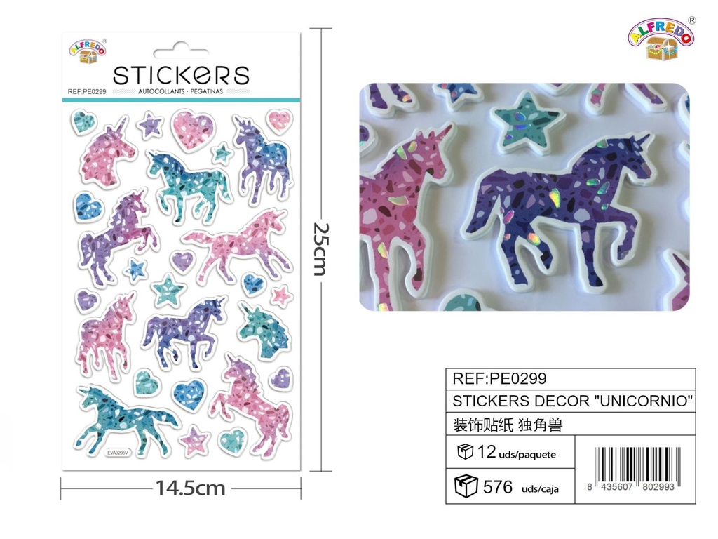 Stickers decorativos "Unicornio" 14.5x25cm para manualidades
