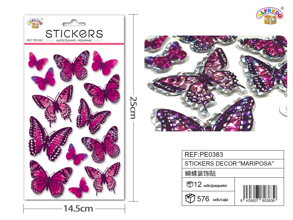 Stickers decorativos "Mariposa Rosa" 14.5x25cm para manualidades