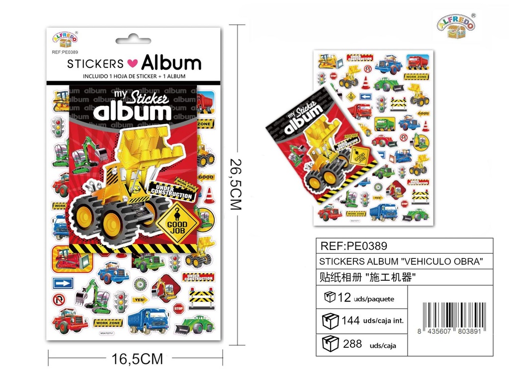 Álbum de stickers "Vehículo de obra" 16.5x26.5 cm - Artículos de manualidades