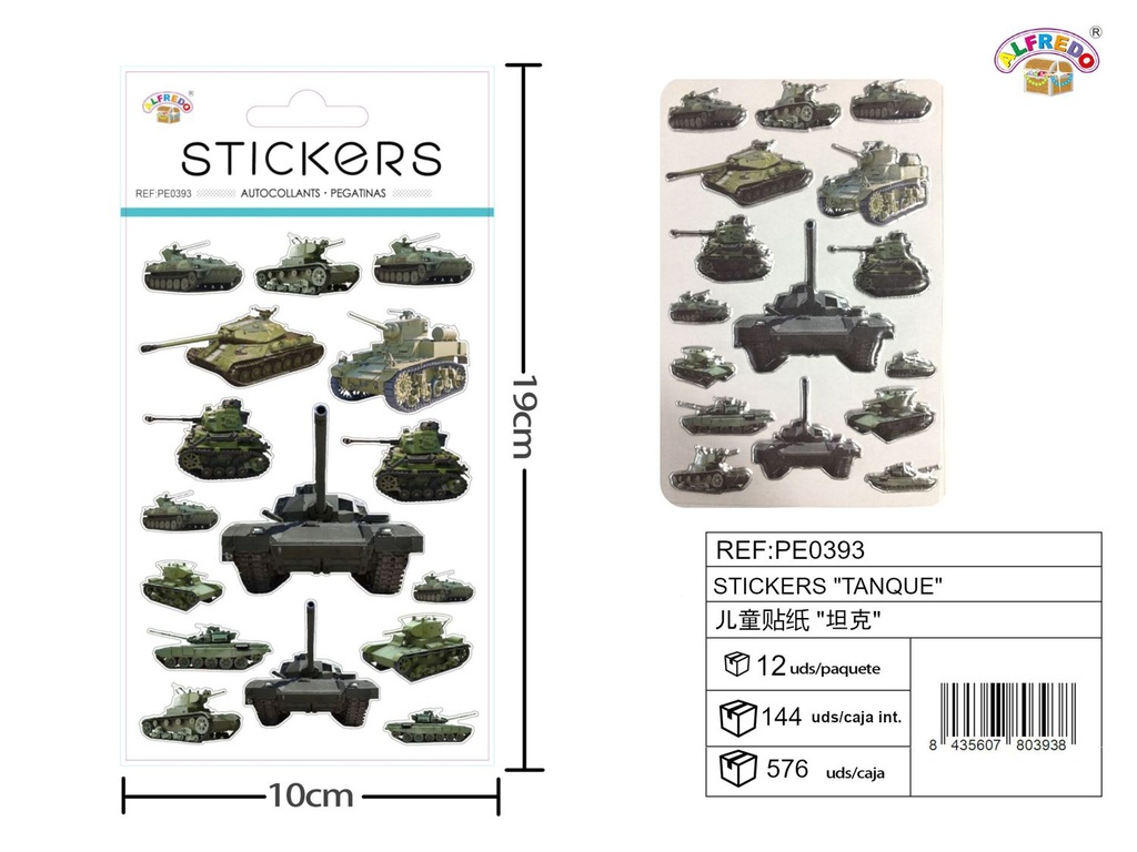 Stickers "tanque" 10x19 cm - Pegatinas surtidas infantiles