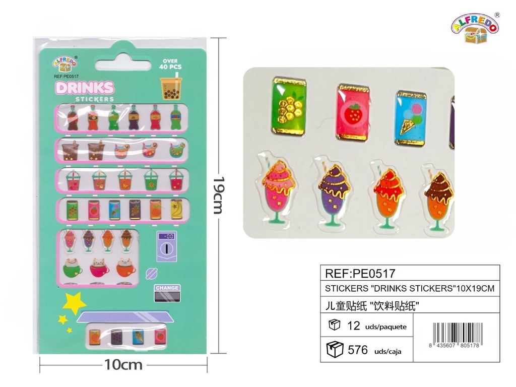 Stickers "drinks stickers" 10x19 cm - Pegatinas surtidas infantiles