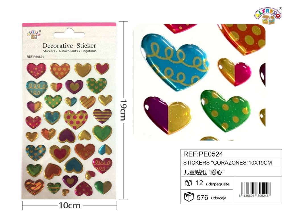 Pegatinas de corazones 10x19cm para manualidades y decoración