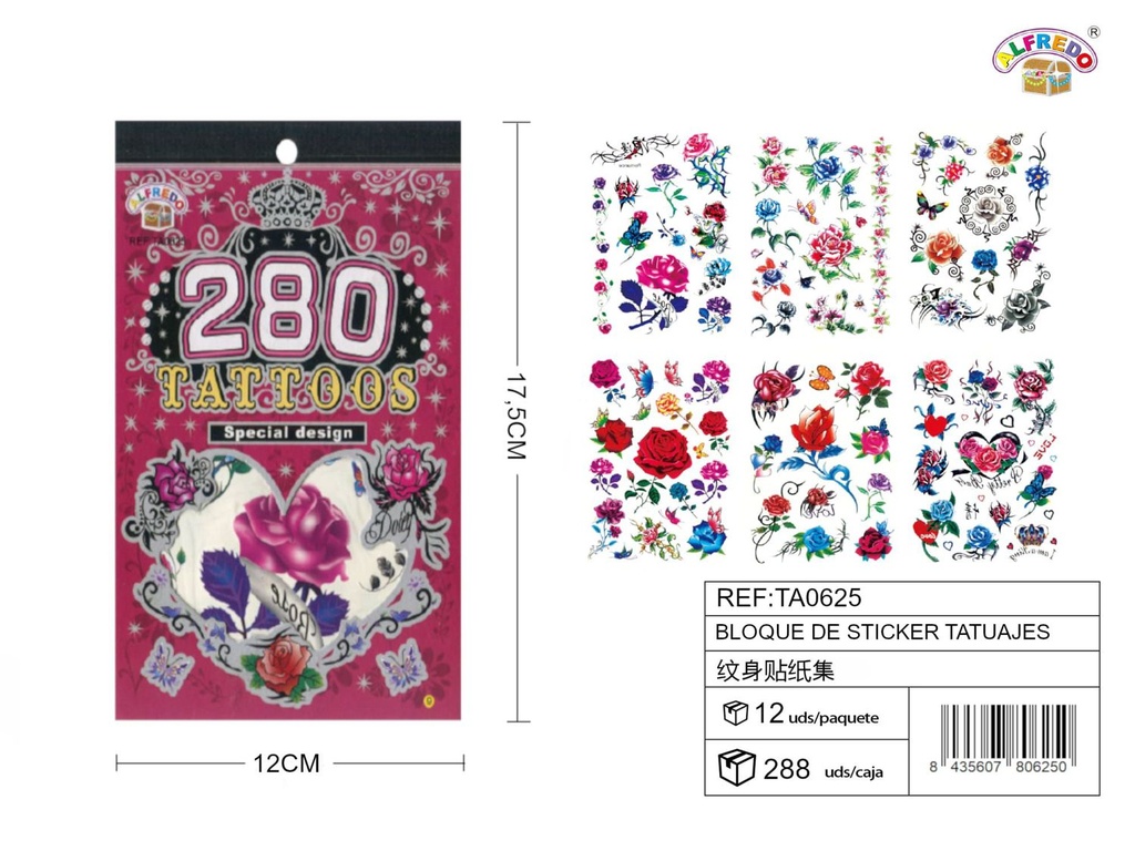Bloque de stickers tatuajes 12x17,5cm 