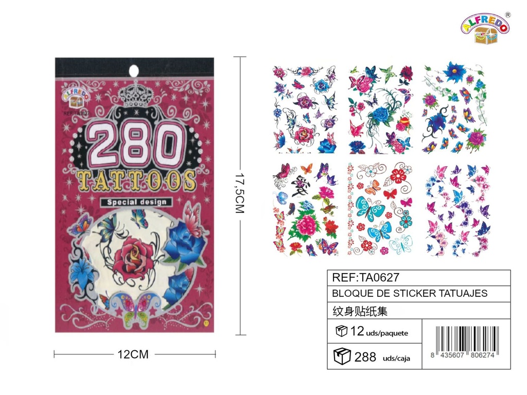 BLOQUE DE STICKER TATUAJES 12X17,5CM - Stickers de Tatuajes 