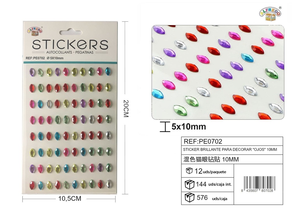 Sticker brillante para decorar "Ojos" 10mm-90pcs 10,5X20 cm - Pegatinas decorativas
