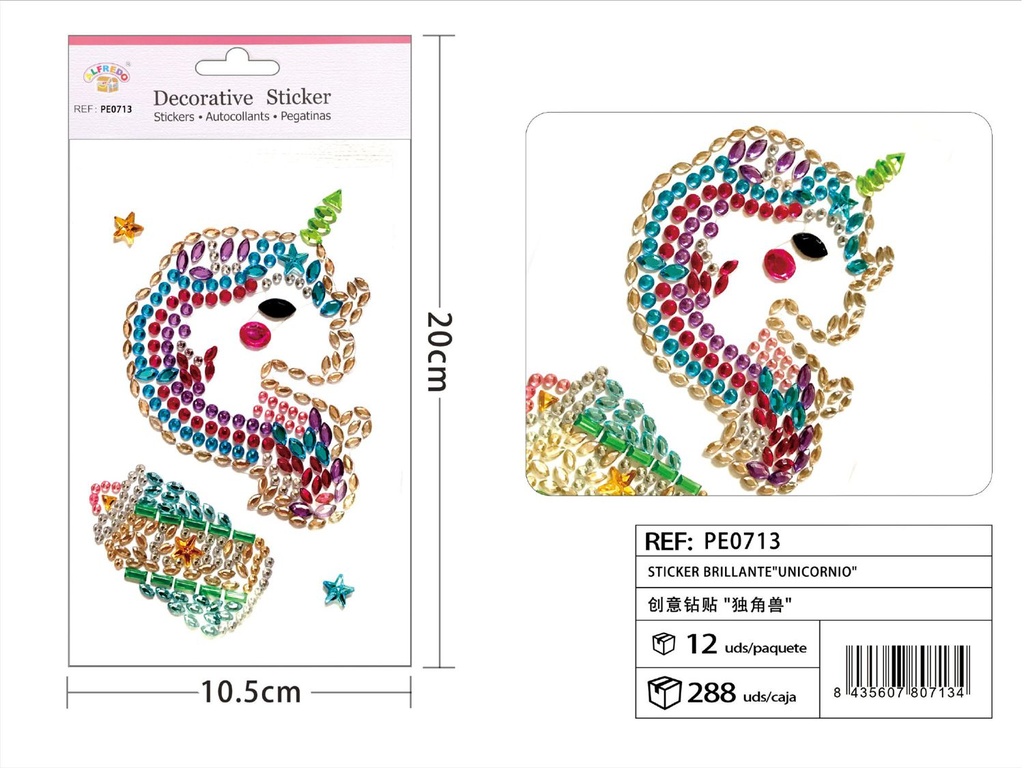 Sticker Brillante "Unicornio" 10.5x20 cm - Pegatinas de diamantes y perlas