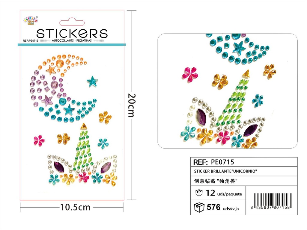 Sticker Brillante "Unicornio" 10.5x20 cm - Pegatinas de diamantes y perlas