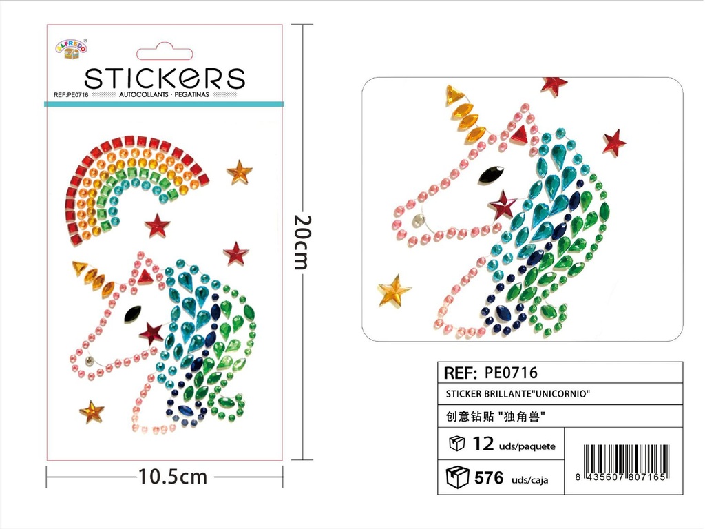 Sticker Brillante "Unicornio" 10.5x20 cm - Pegatinas de diamantes y perlas