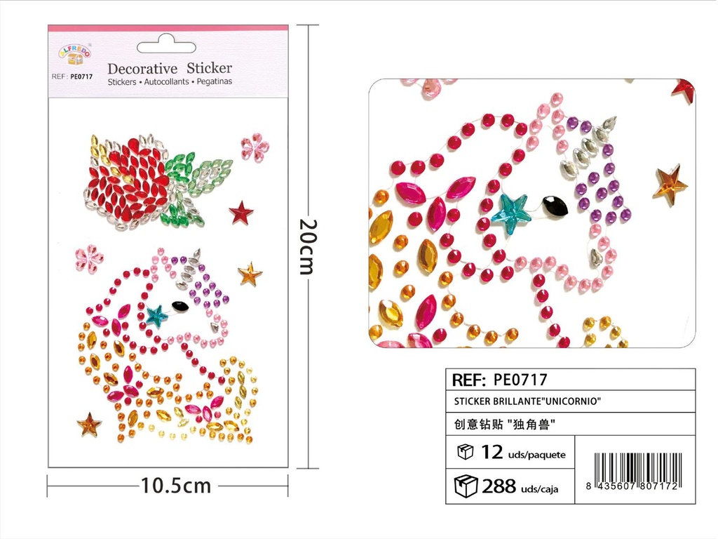 Sticker Brillante "Unicornio" 10.5x20 cm - Pegatinas de diamantes y perlas