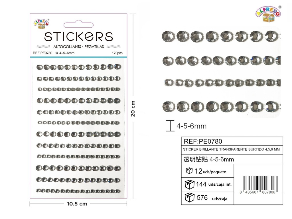 Pegatinas brillantes transparentes surtido 4,5,6 mm - Adornos decorativos