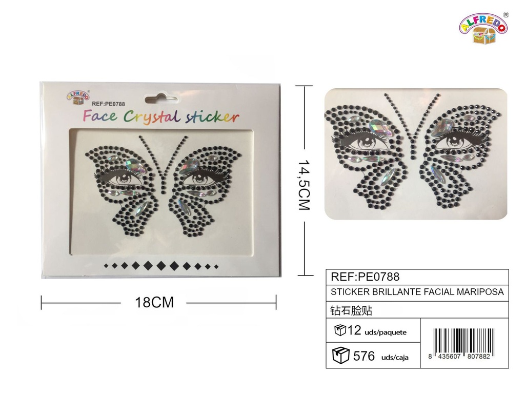 Sticker brillante facial mariposa 14.5x18 cm - Accesorios de belleza