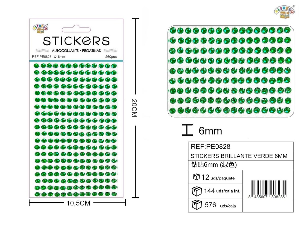 Stickers brillantes verdes 6mm 10.5x20cm para decoración