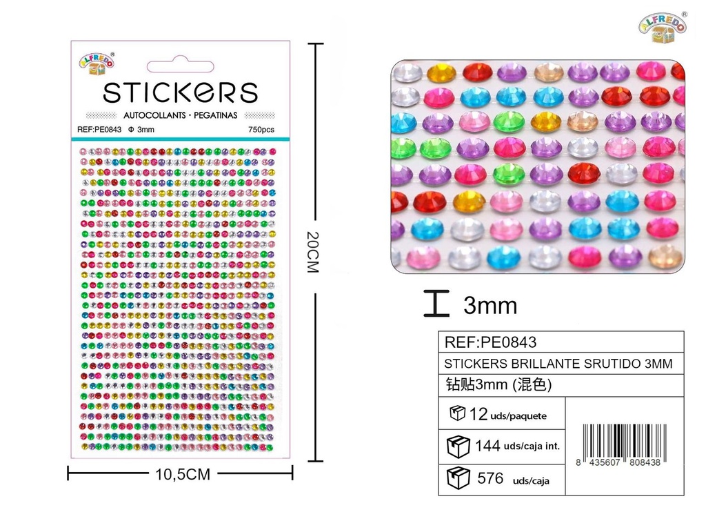 Stickers brillantes surtidos 3mm 10,5x20cm para manualidades y decoración