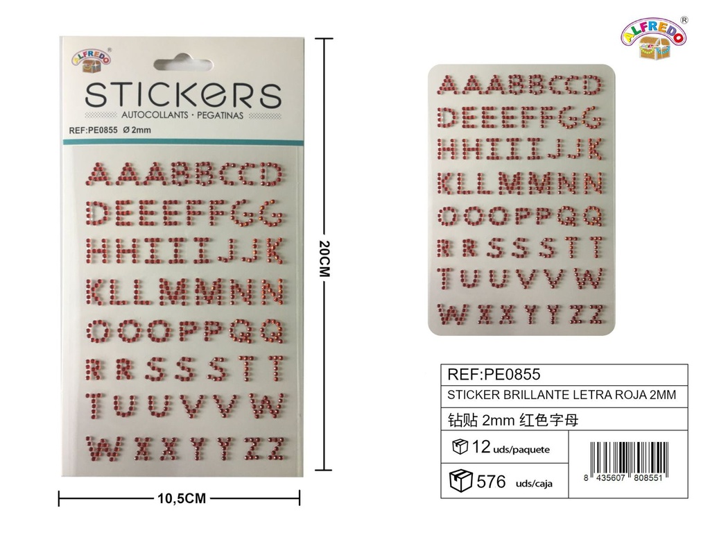 Pegatinas brillantes letras rojas 2 mm 10 x 20 cm - Decoración