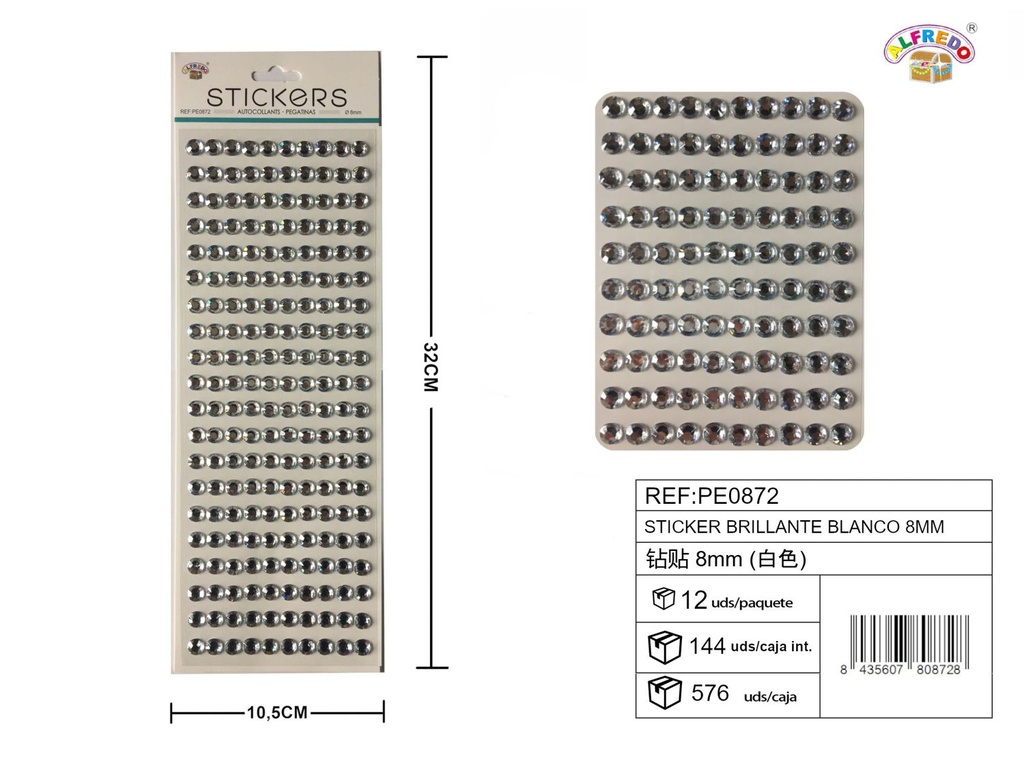 Pegatinas brillantes blancas 8 mm 10,5x32 cm - Adornos decorativos
