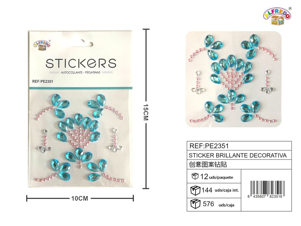 Sticker Brillante Decorativa 10x15 cm - Adorno de diamantes y perlas