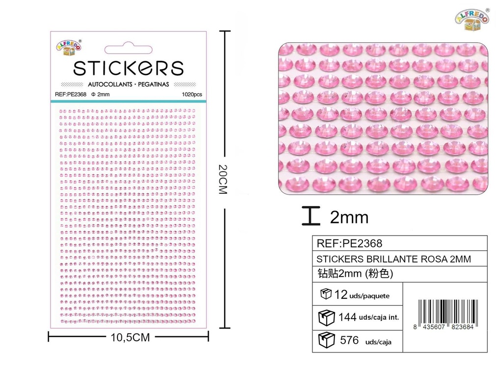 Pegatinas brillantes rosas 2 mm, 1020 piezas 10 x 20 cm - Decoración