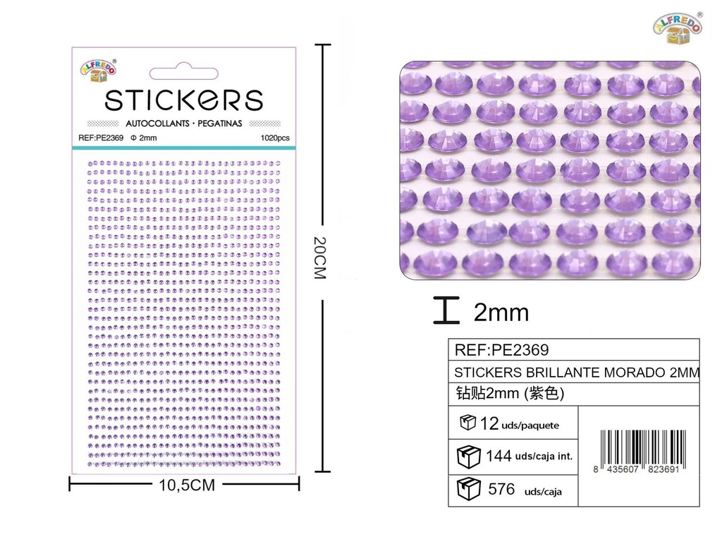 Pegatinas brillantes moradas 2 mm, 1020 piezas 10 x 20 cm - Decoración