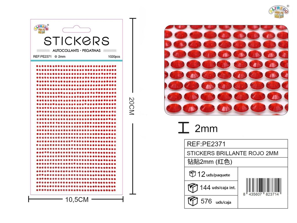 Pegatinas brillantes rojas 2 mm, 1020 piezas 10 x 20 cm - Decoración