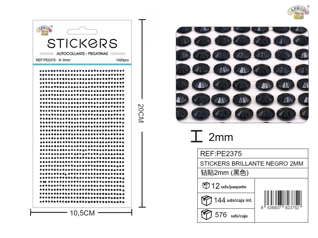 Pegatinas brillantes negras 2 mm, 1020 piezas 10 x 20 cm - Decoración