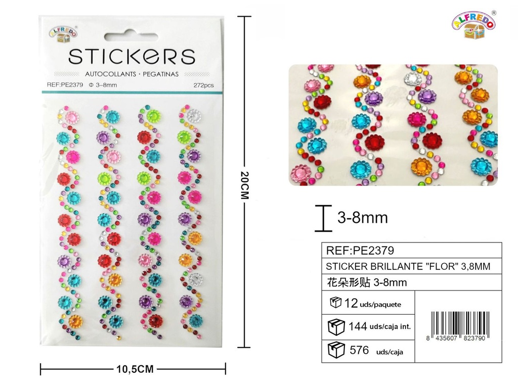 Sticker Brillante "Flor" 3.8mm-272pcs 10.5x20 cm - Adorno de diamantes y perlas