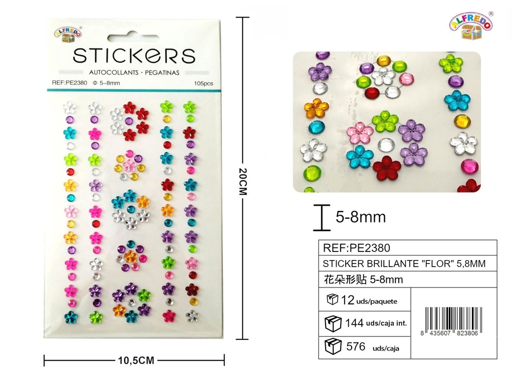 Sticker brillante "flor" 5.8mm 10.5x20cm para manualidades y decoración
