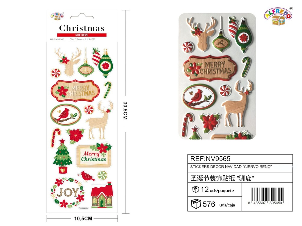 Stickers decorativos de Navidad "Ciervo Reno" 10.5x30.5cm para decoración navideña