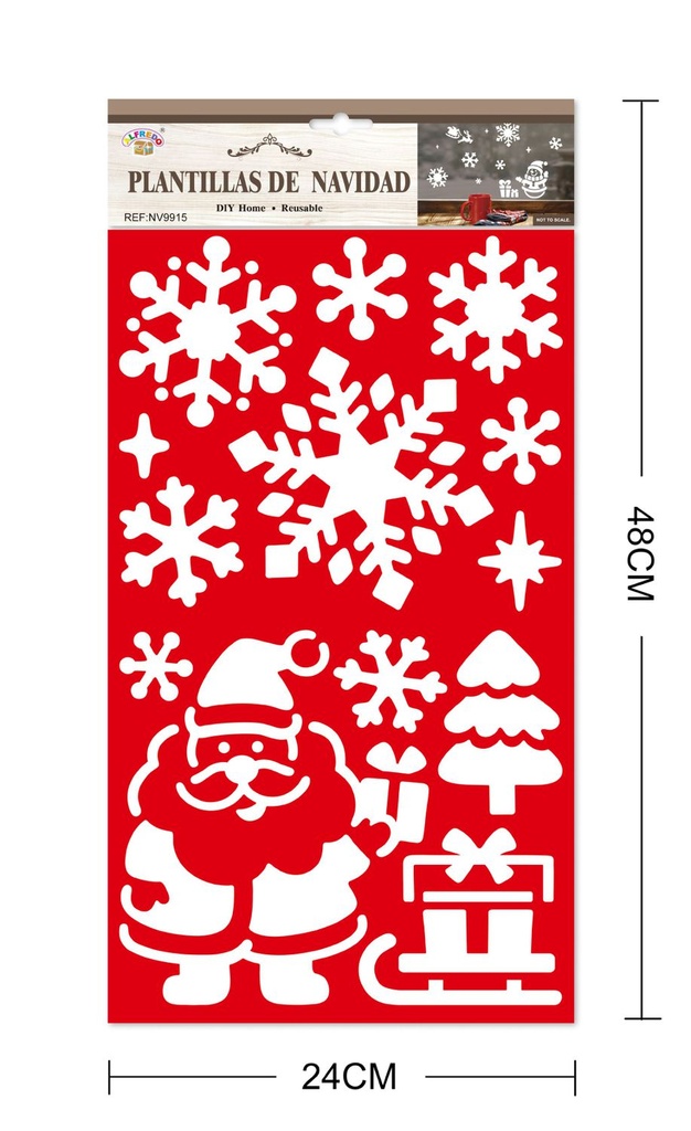 Plantillas de Navidad "Santa Claus con copo de nieve" 24x48cm - Decoración navideña