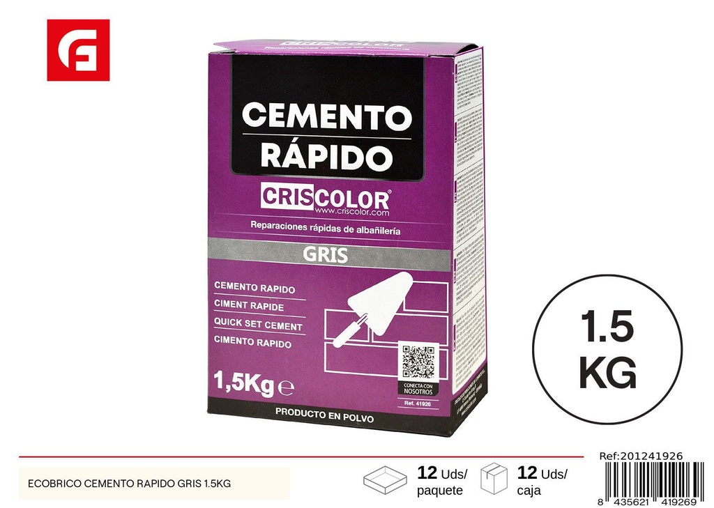 Cemento rápido gris ECOBRICO 1.5Kg - Pinturas