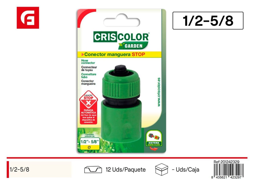 Conector de manguera con stop 1/2-5/8 - Accesorios de jardín