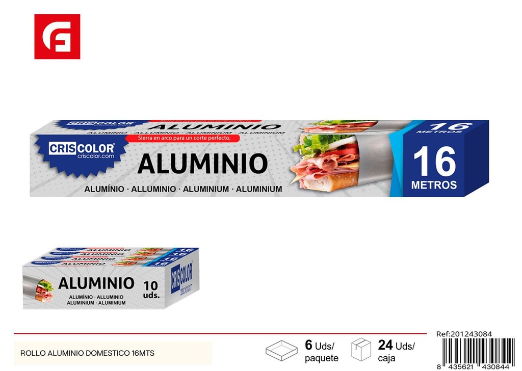 Rollo de aluminio doméstico 16mts - Utensilio de cocina